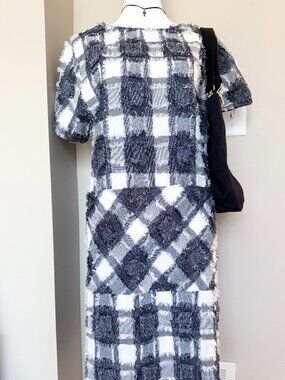 Cubism Fringe Grey Scale Checkered Dress With Pockets – Size Medium